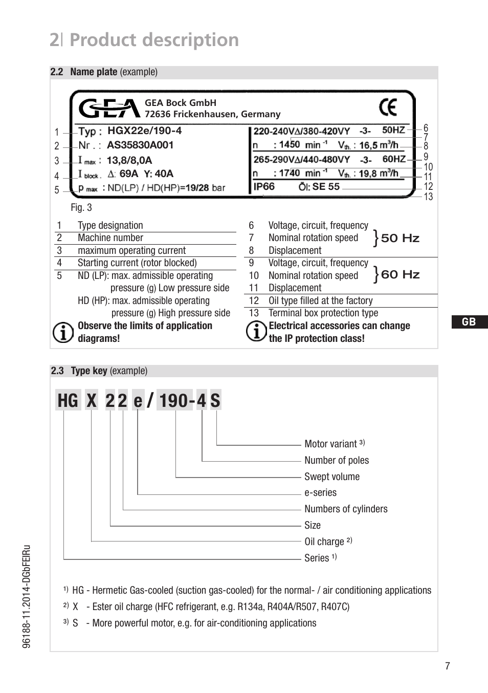 2 | product description, 50 hz 60 hz | GEA Bock HG22e User Manual | Page 7 / 26