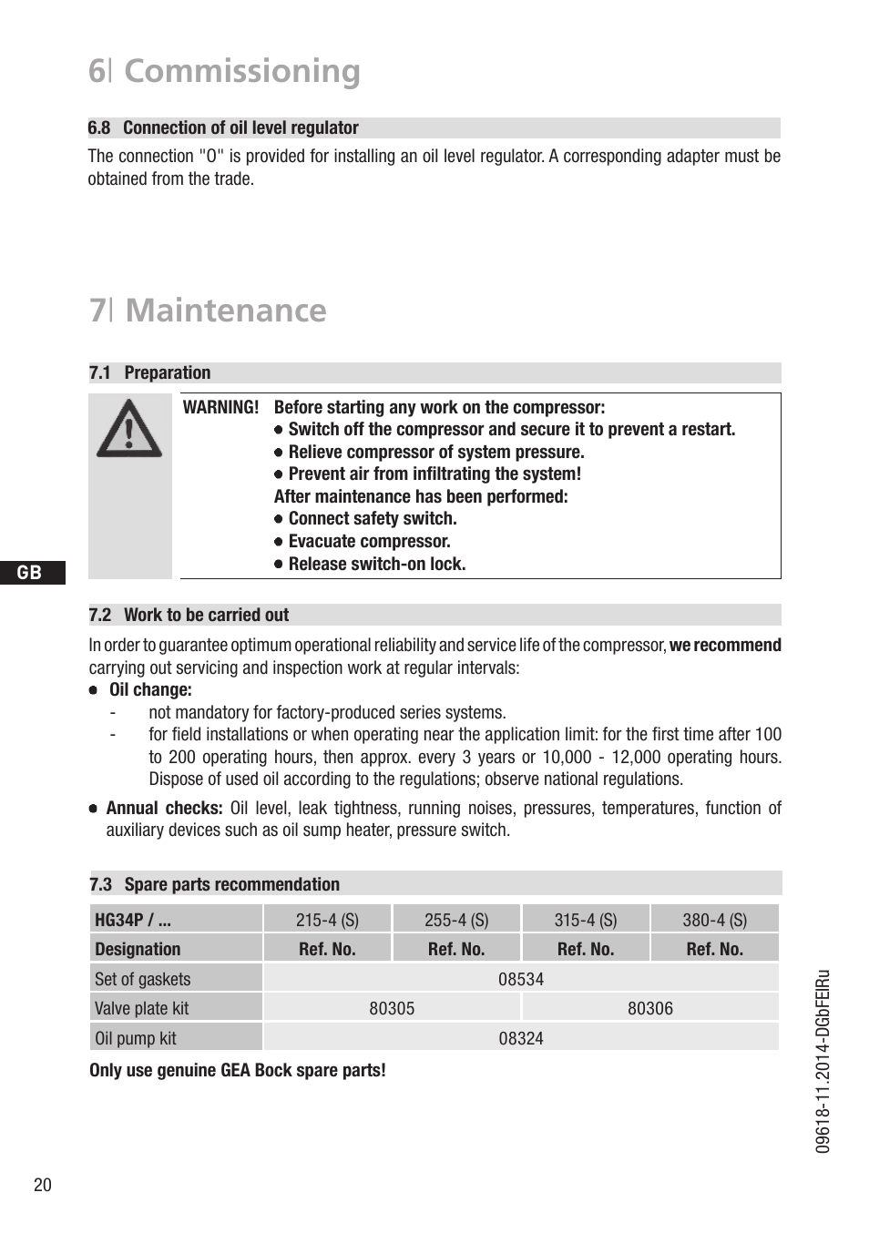 7 | maintenance, 6 | commissioning | GEA Bock HG34P User Manual | Page 20 / 26