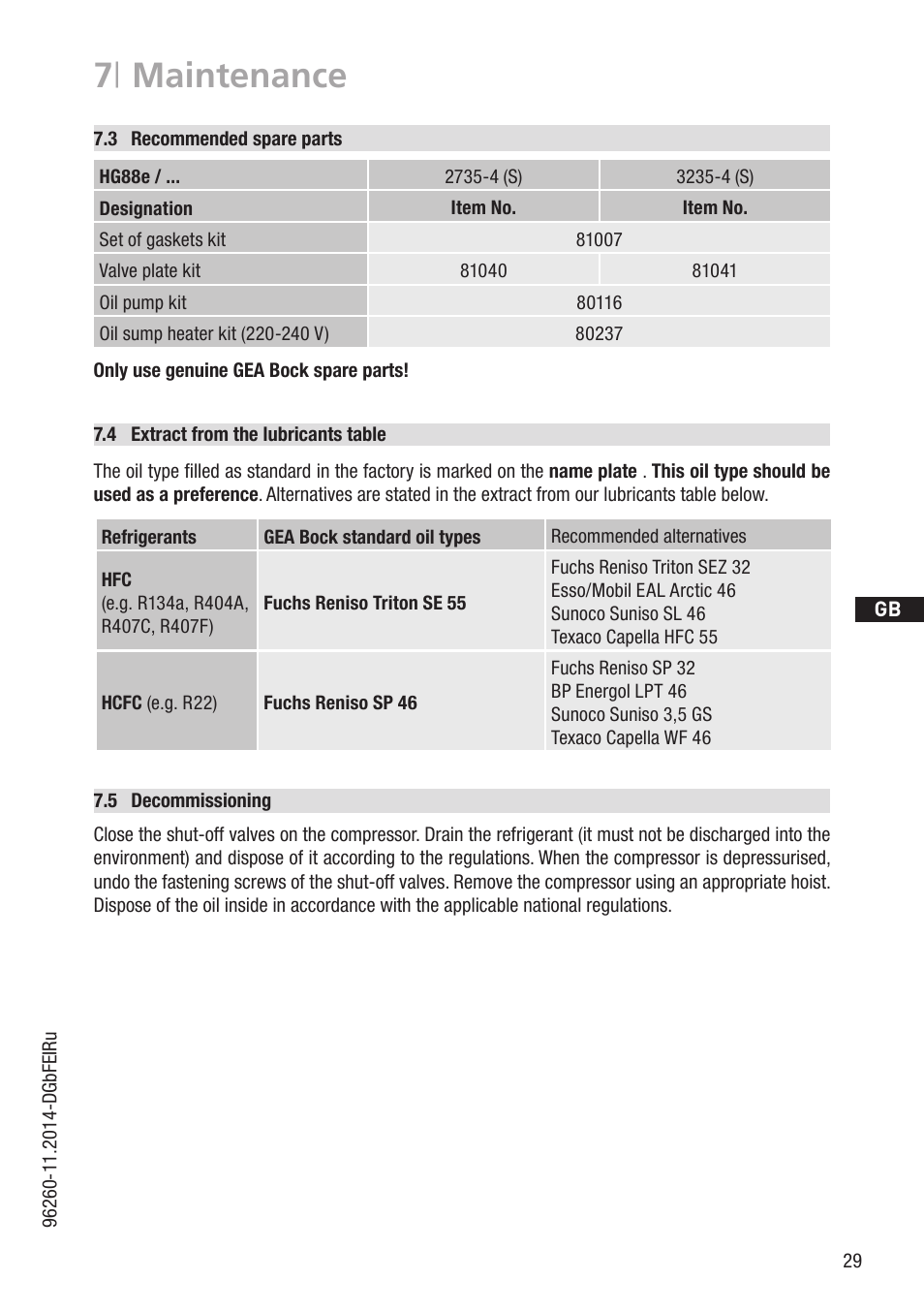 7 | maintenance | GEA Bock HG88e User Manual | Page 29 / 38