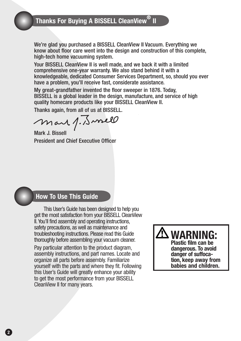 Warning, How to use this guide | Bissell 20Q9 User Manual | Page 2 / 16