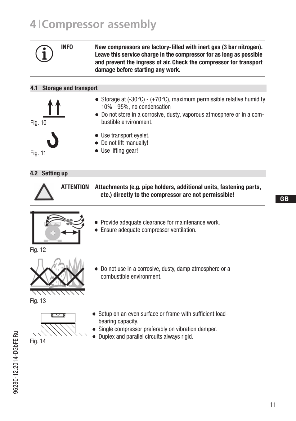 4 | compressor assembly, 1 wasserwaage, D gb f e | 2 setting up | GEA Bock HG44e User Manual | Page 11 / 34