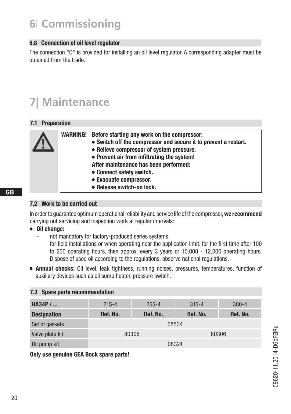 7| maintenance, 6 | commissioning | GEA Bock HА34P User Manual | Page 20 / 26