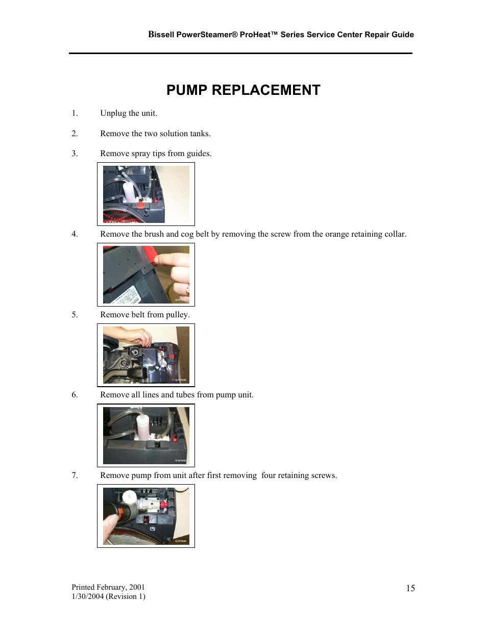 Pump replacement | Bissell PROHEAT PRO-TECH 7920 User Manual | Page 16 / 22