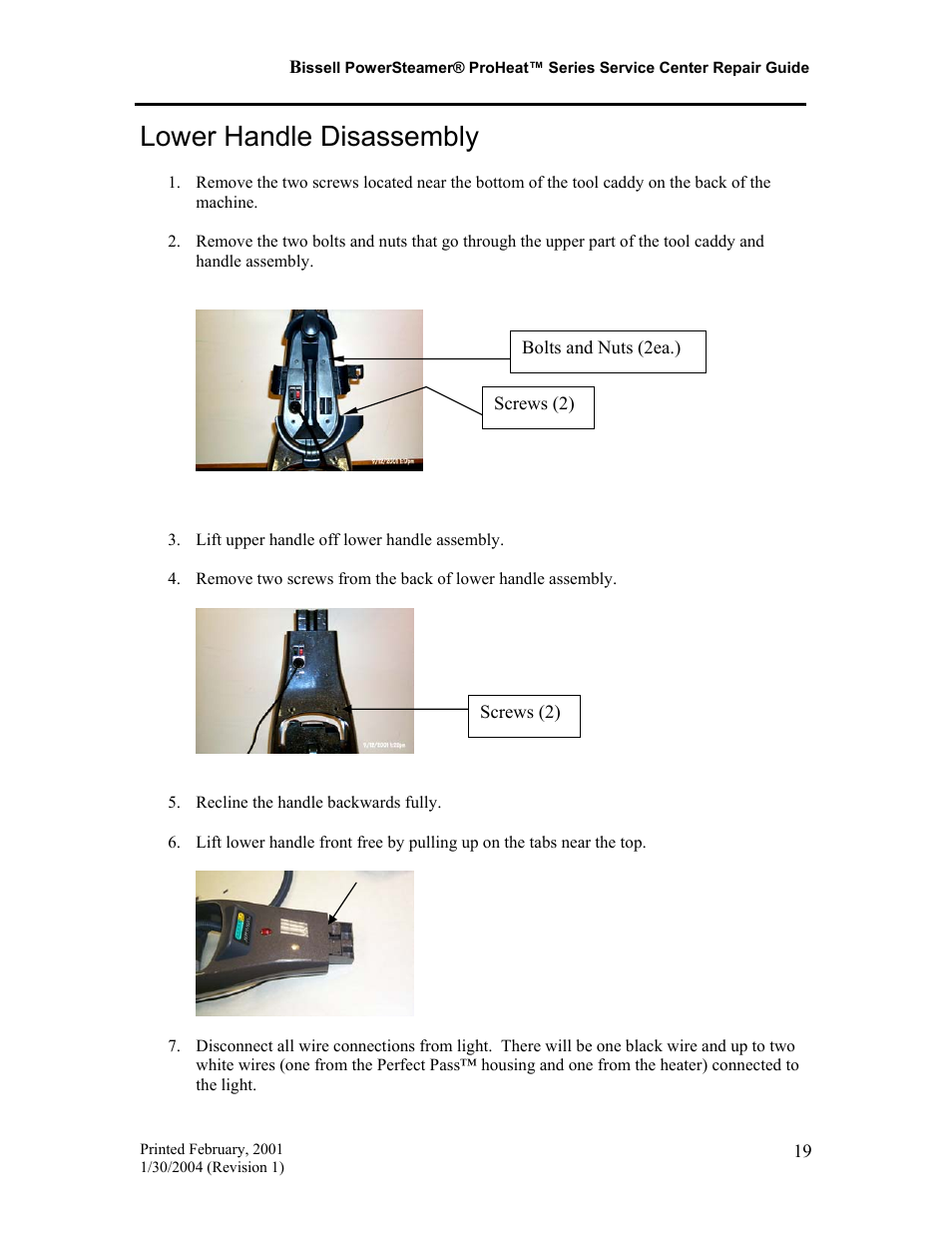 Lower handle disassembly | Bissell PROHEAT PRO-TECH 7920 User Manual | Page 20 / 22