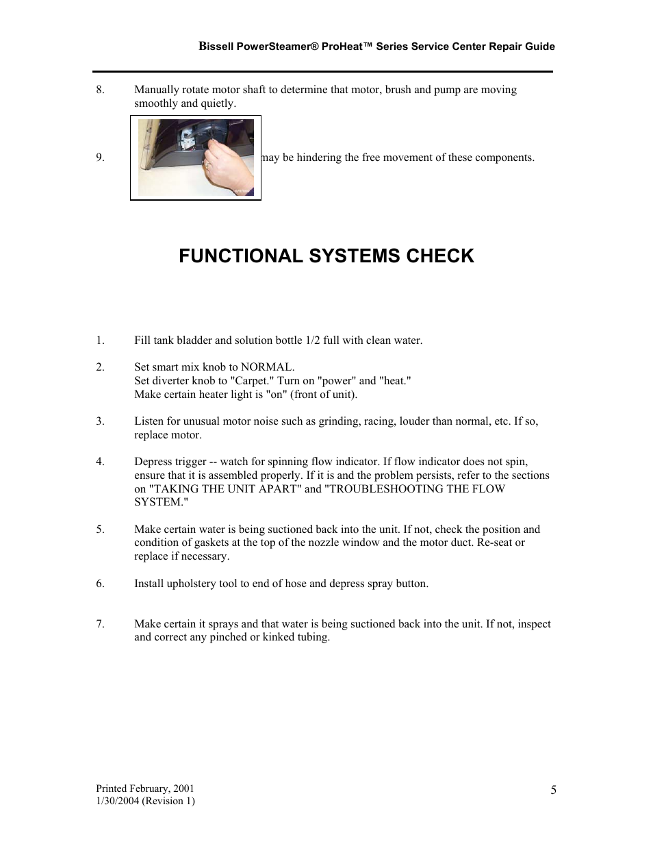 Functional systems check | Bissell PROHEAT PRO-TECH 7920 User Manual | Page 6 / 22