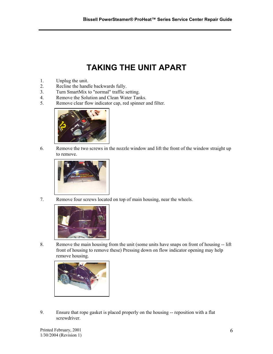 Taking the unit apart | Bissell PROHEAT PRO-TECH 7920 User Manual | Page 7 / 22