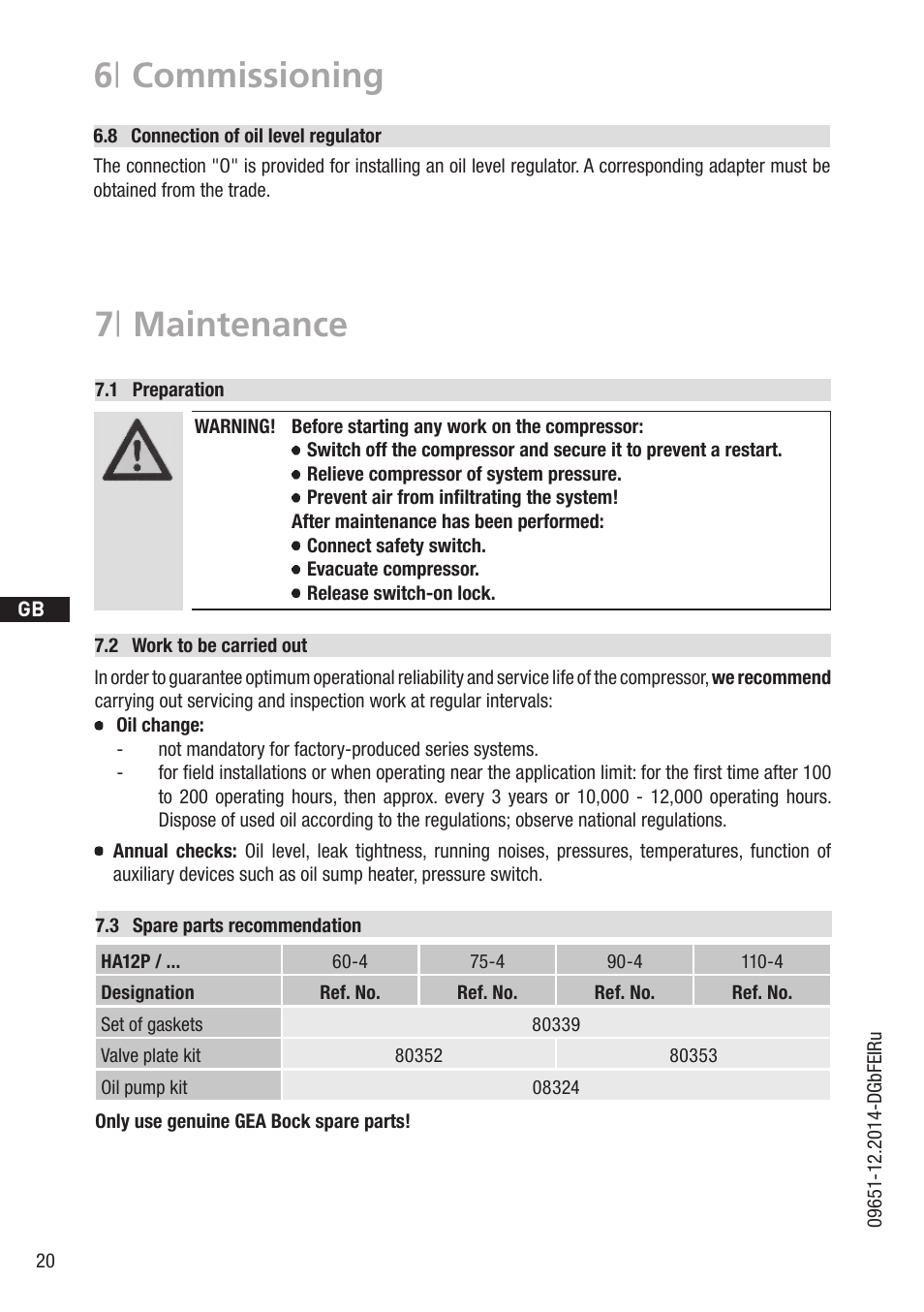 7 | maintenance, 6 | commissioning | GEA Bock HA12P User Manual | Page 20 / 26
