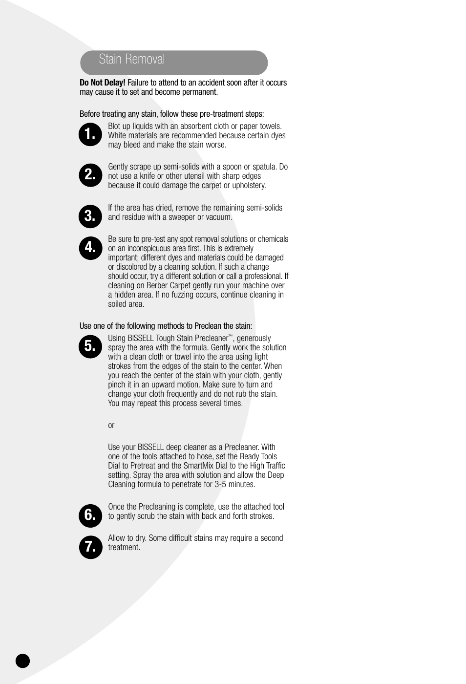 Stain removal | Bissell ProHeat 7950 User Manual | Page 12 / 24