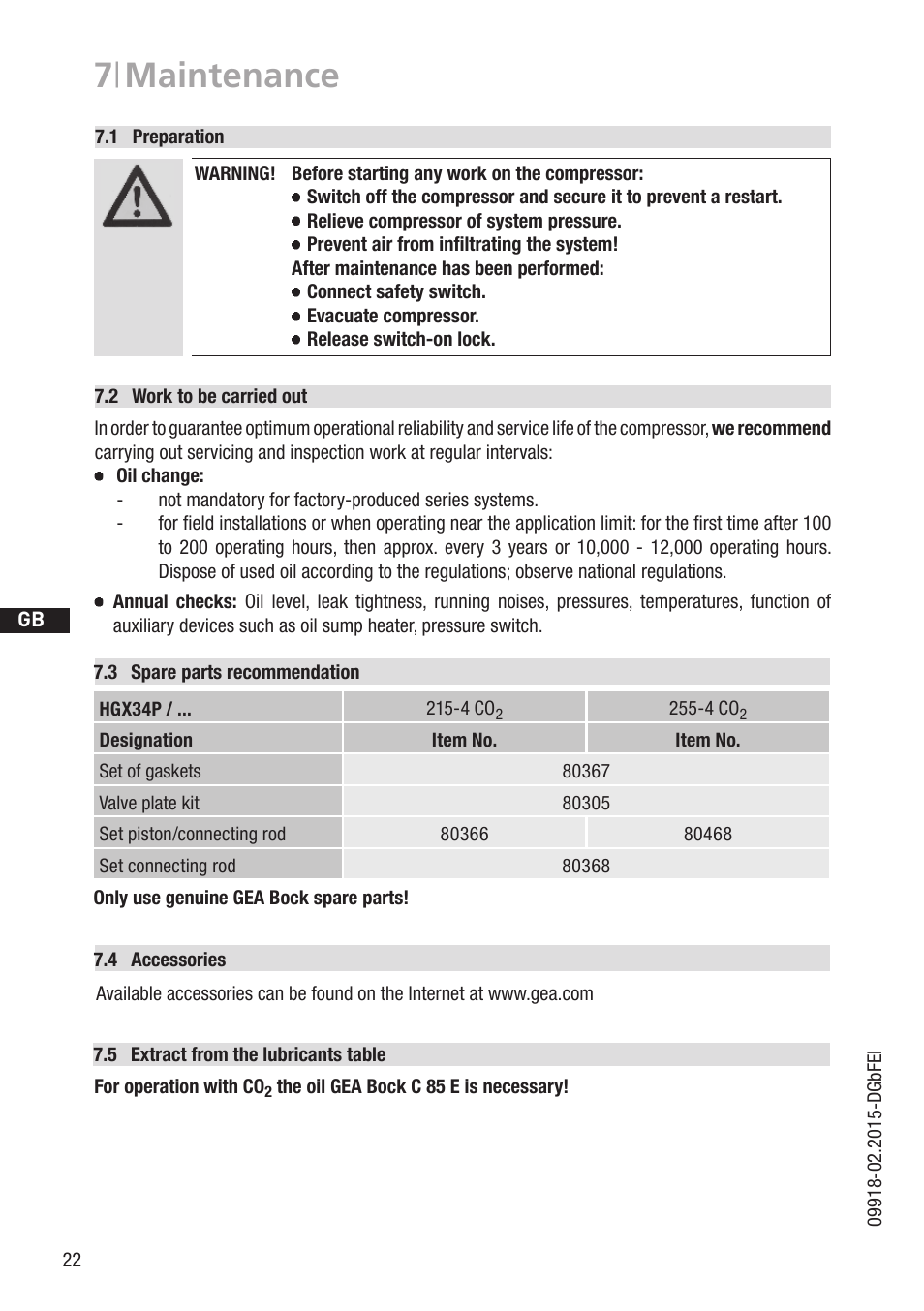 7 | maintenance | GEA Bock HG34P CO2 User Manual | Page 22 / 28
