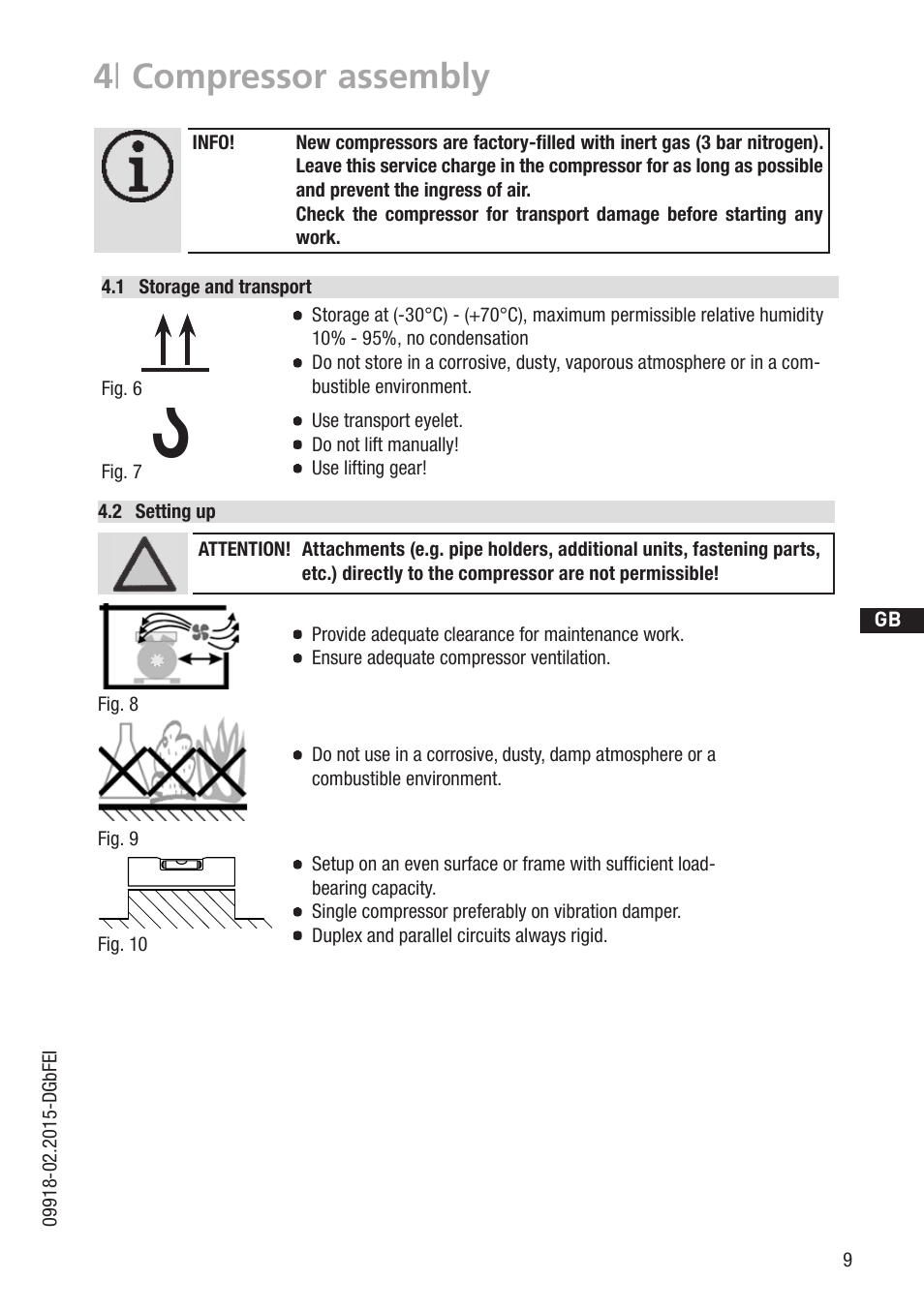 4 | compressor assembly, 1 wasserwaage, D gb f e | GEA Bock HG34P CO2 User Manual | Page 9 / 28