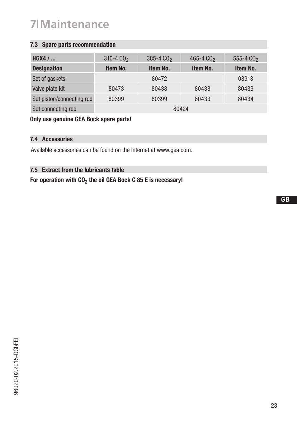 7 | maintenance | GEA Bock HG4 CO2 User Manual | Page 23 / 30