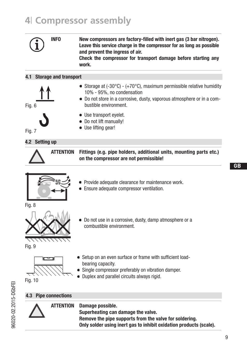 4 | compressor assembly, 1 wasserwaage, D gb f e | 2 setting up | GEA Bock HG4 CO2 User Manual | Page 9 / 30