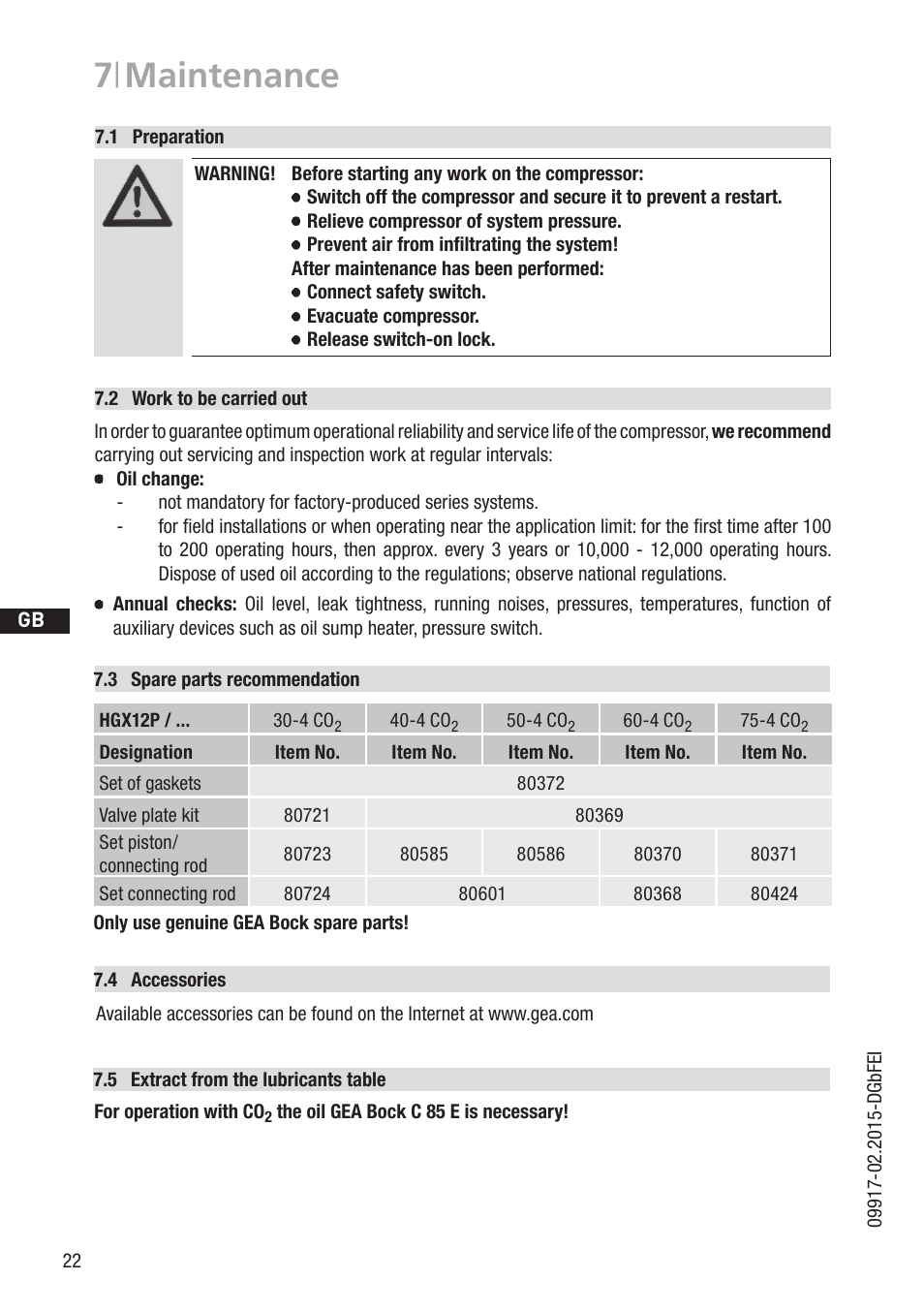 7 | maintenance | GEA Bock HG12Р CO2 User Manual | Page 22 / 28
