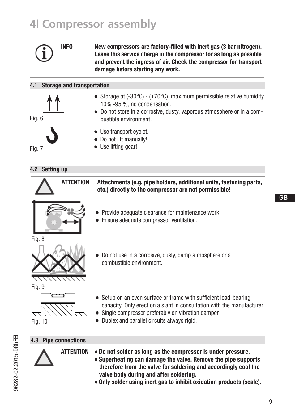 4 | compressor assembly, 1 wasserwaage, D gb f e | 2 setting up | GEA Bock HG12e CO2 User Manual | Page 9 / 28