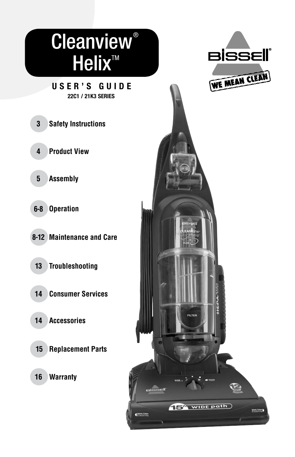 Bissell Cleanview Helix 22C1 User Manual | 16 pages