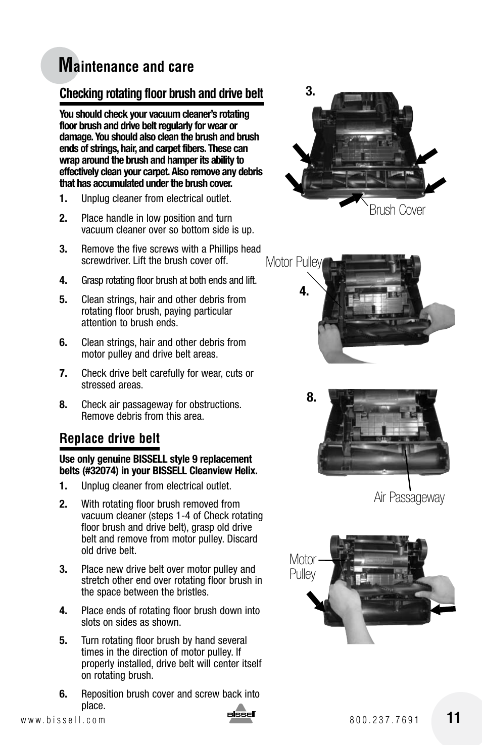 Aintenance and care | Bissell Cleanview Helix 22C1 User Manual | Page 11 / 16