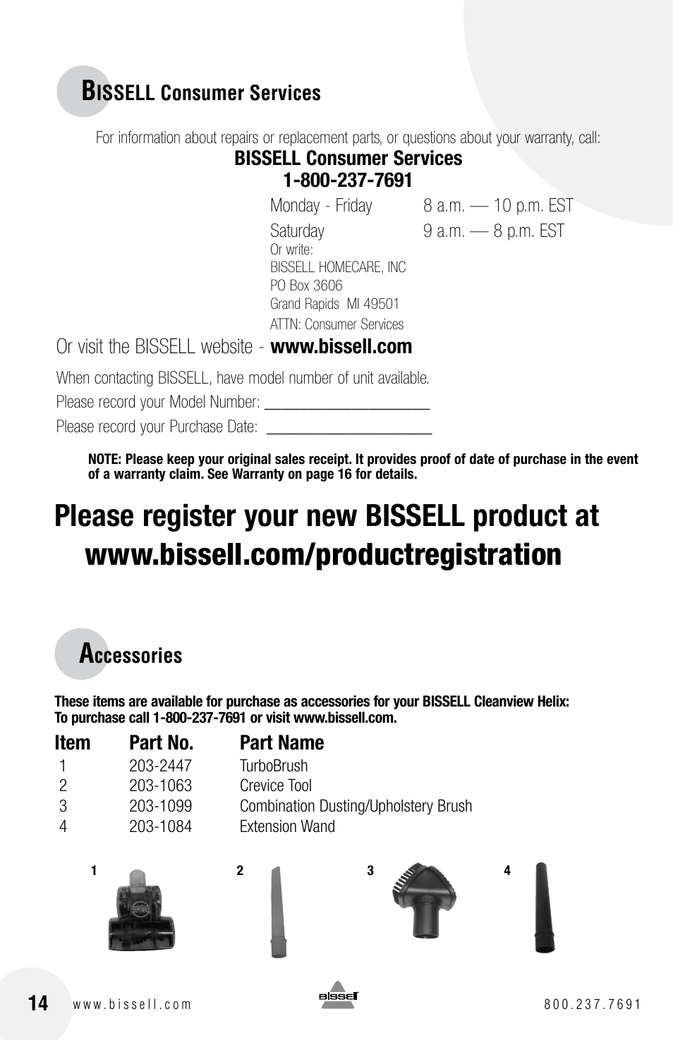 Bissell Cleanview Helix 22C1 User Manual | Page 14 / 16