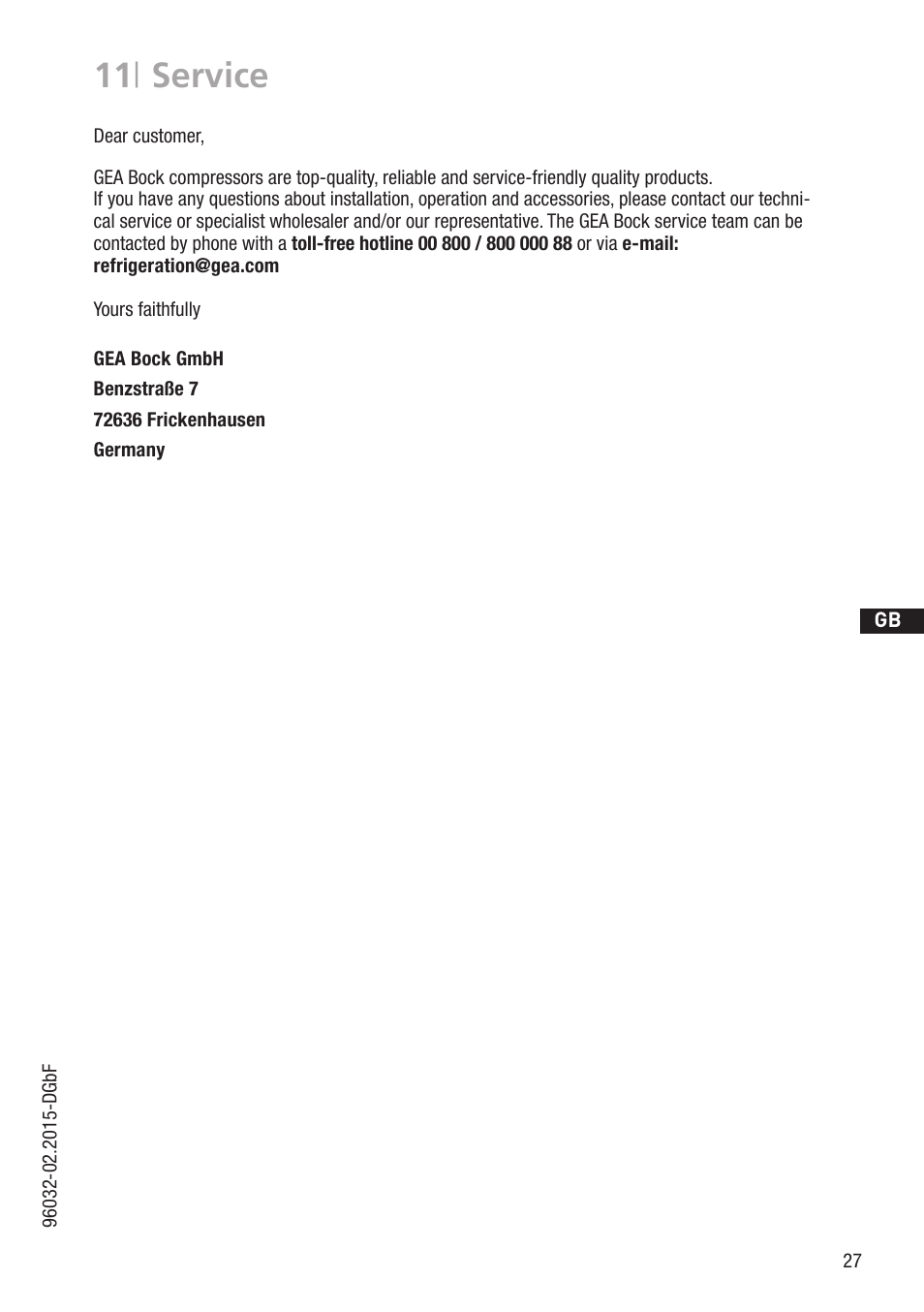 11 | service | GEA Bock HGX2 CO2 T User Manual | Page 27 / 28