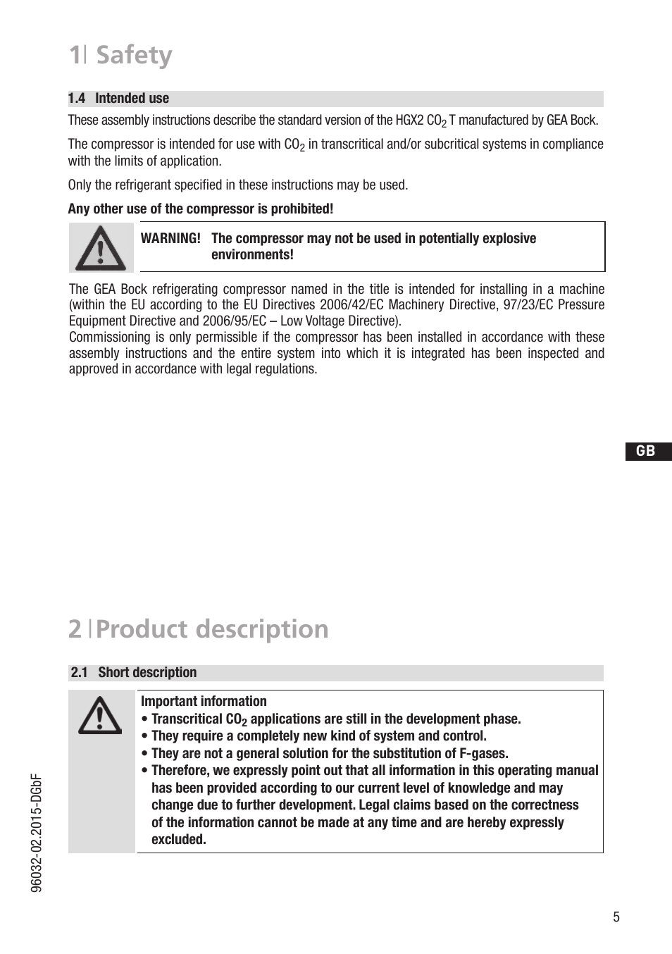 1 | safety, 2 | product description | GEA Bock HGX2 CO2 T User Manual | Page 5 / 28
