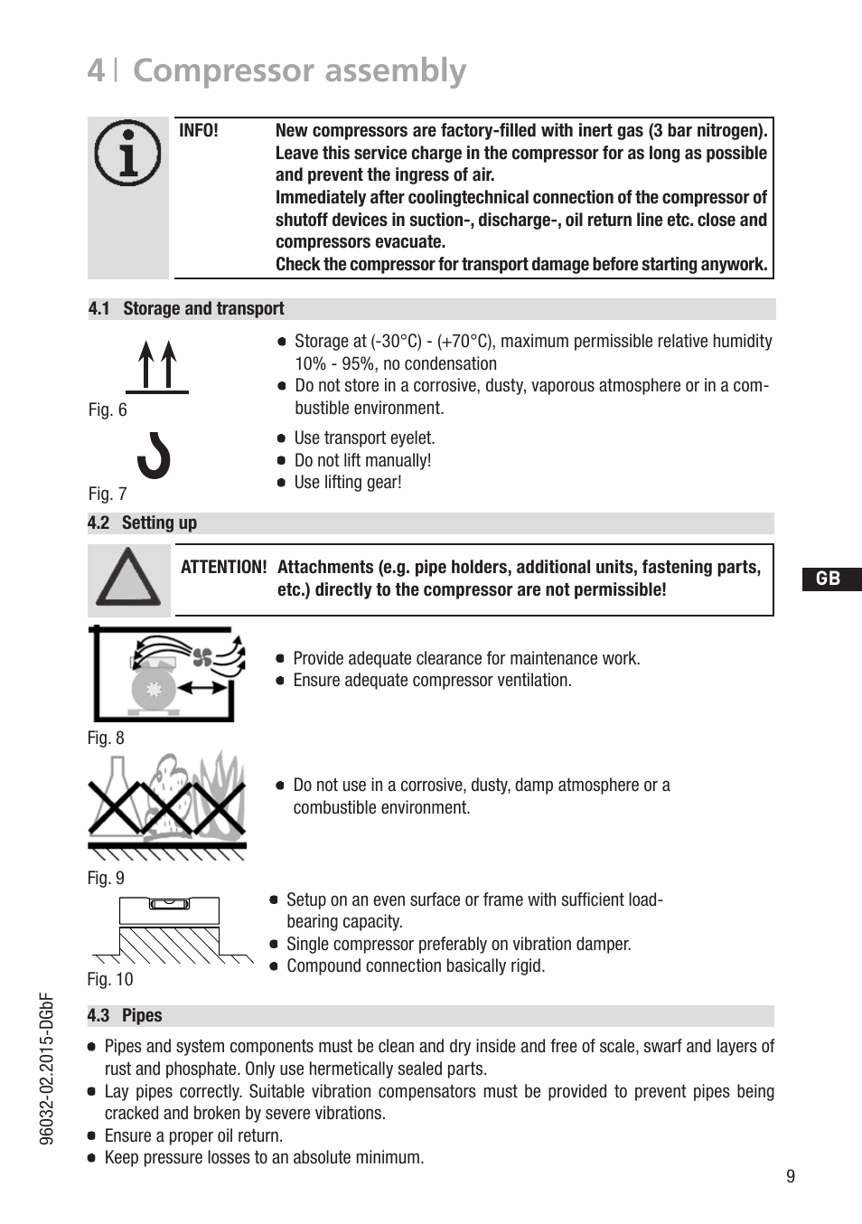 4 | compressor assembly, 1 wasserwaage, D gb f e | 2 setting up | GEA Bock HGX2 CO2 T User Manual | Page 9 / 28