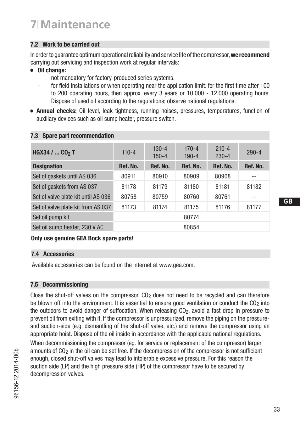 7 | maintenance | GEA Bock HGX34 CO2 T User Manual | Page 33 / 40