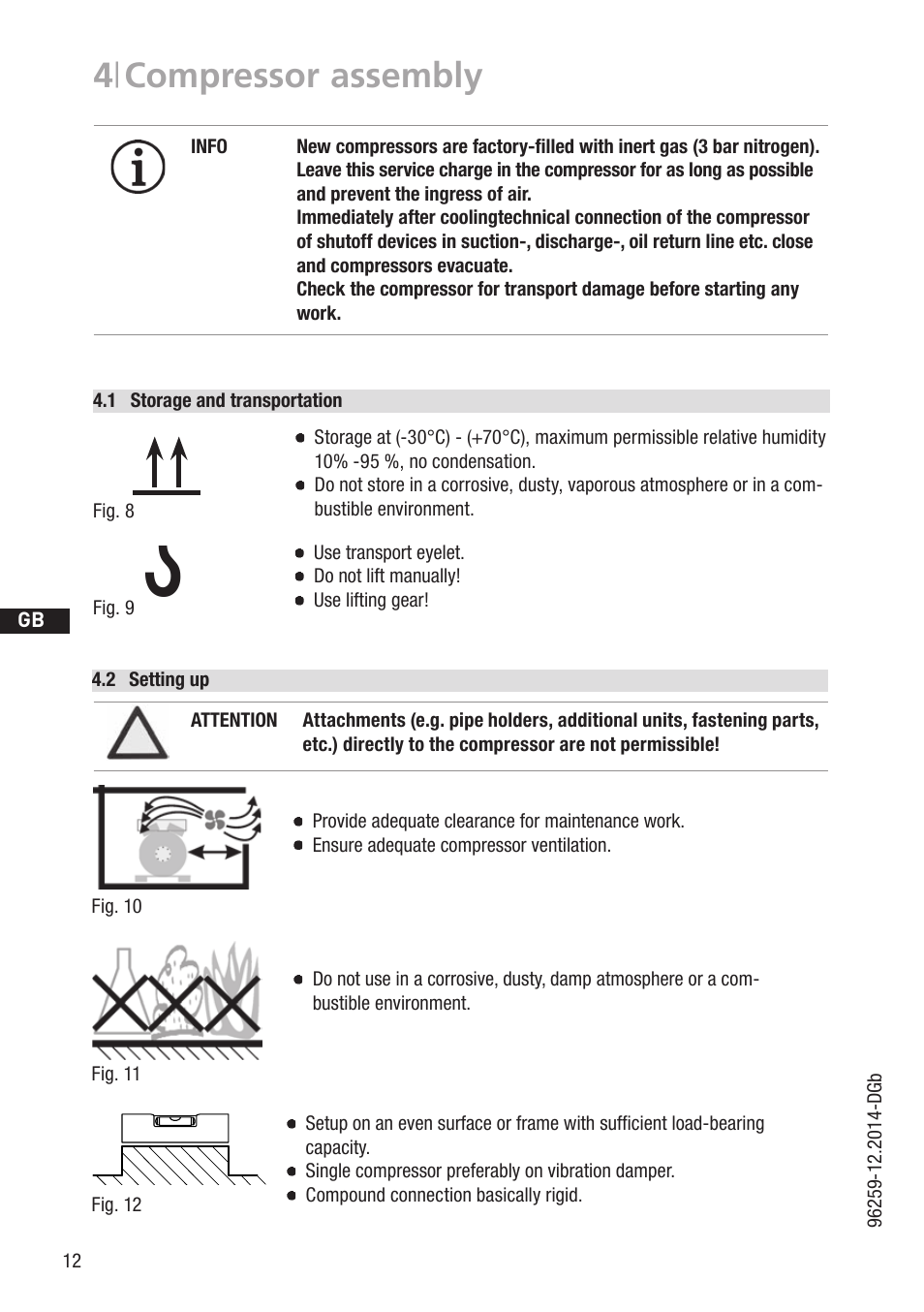 4 | compressor assembly, 1 wasserwaage, D gb f e | GEA Bock HGX46 CO2 T User Manual | Page 12 / 40