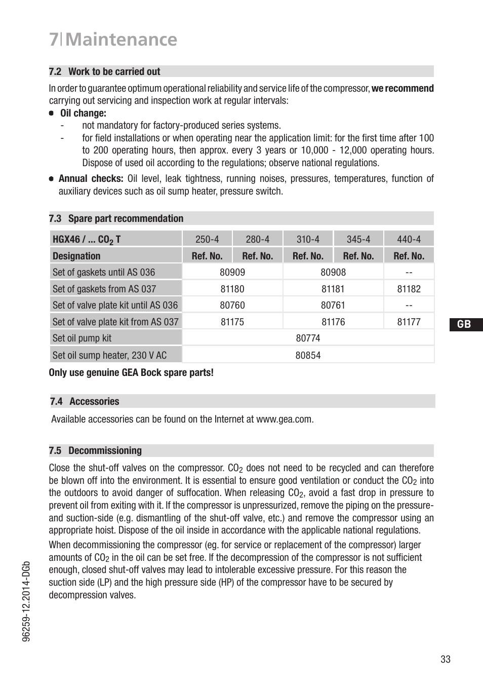 7 | maintenance | GEA Bock HGX46 CO2 T User Manual | Page 33 / 40