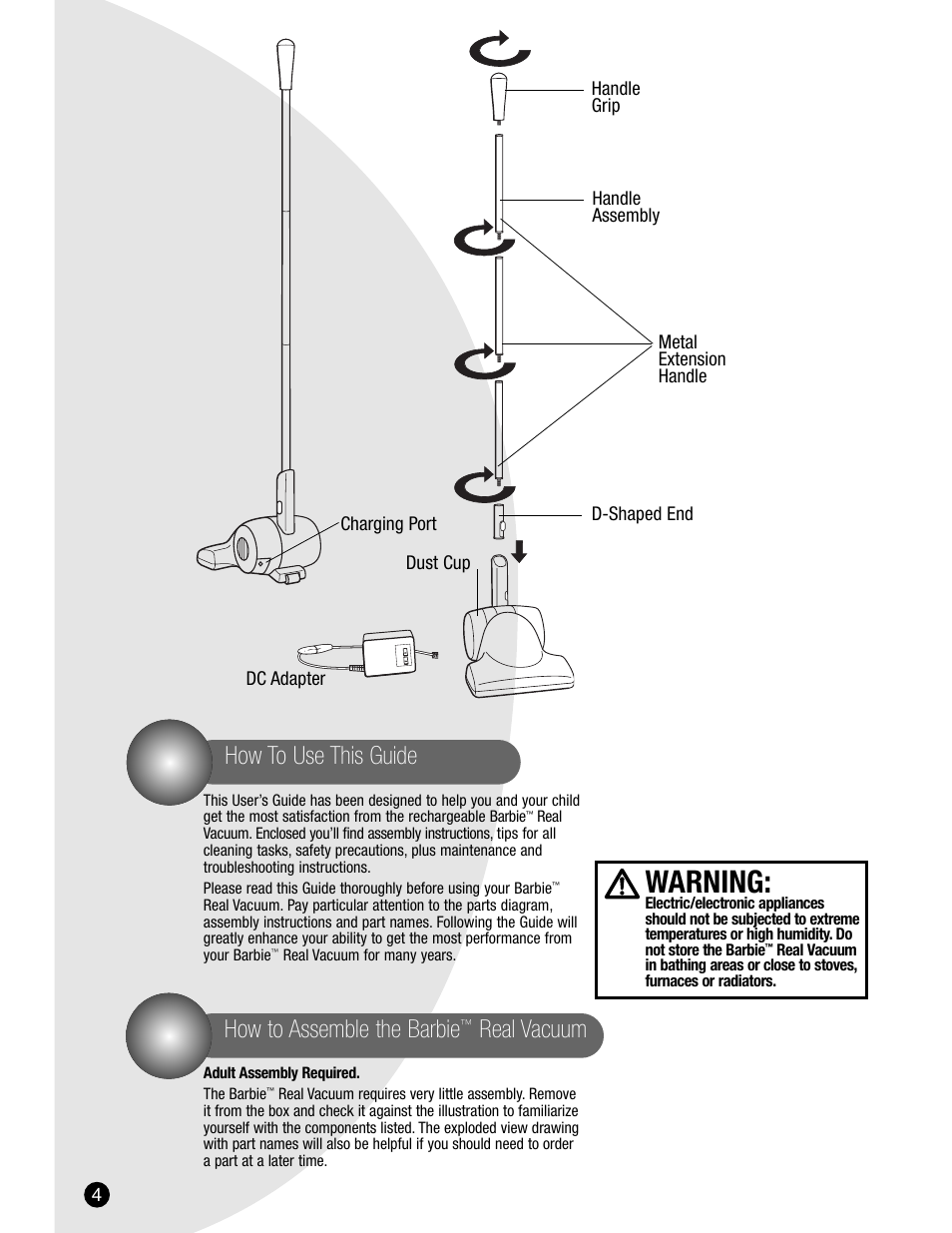 Warning, How to use this guide how to assemble the barbie, Real vacuum | Bissell 3600 User Manual | Page 4 / 8