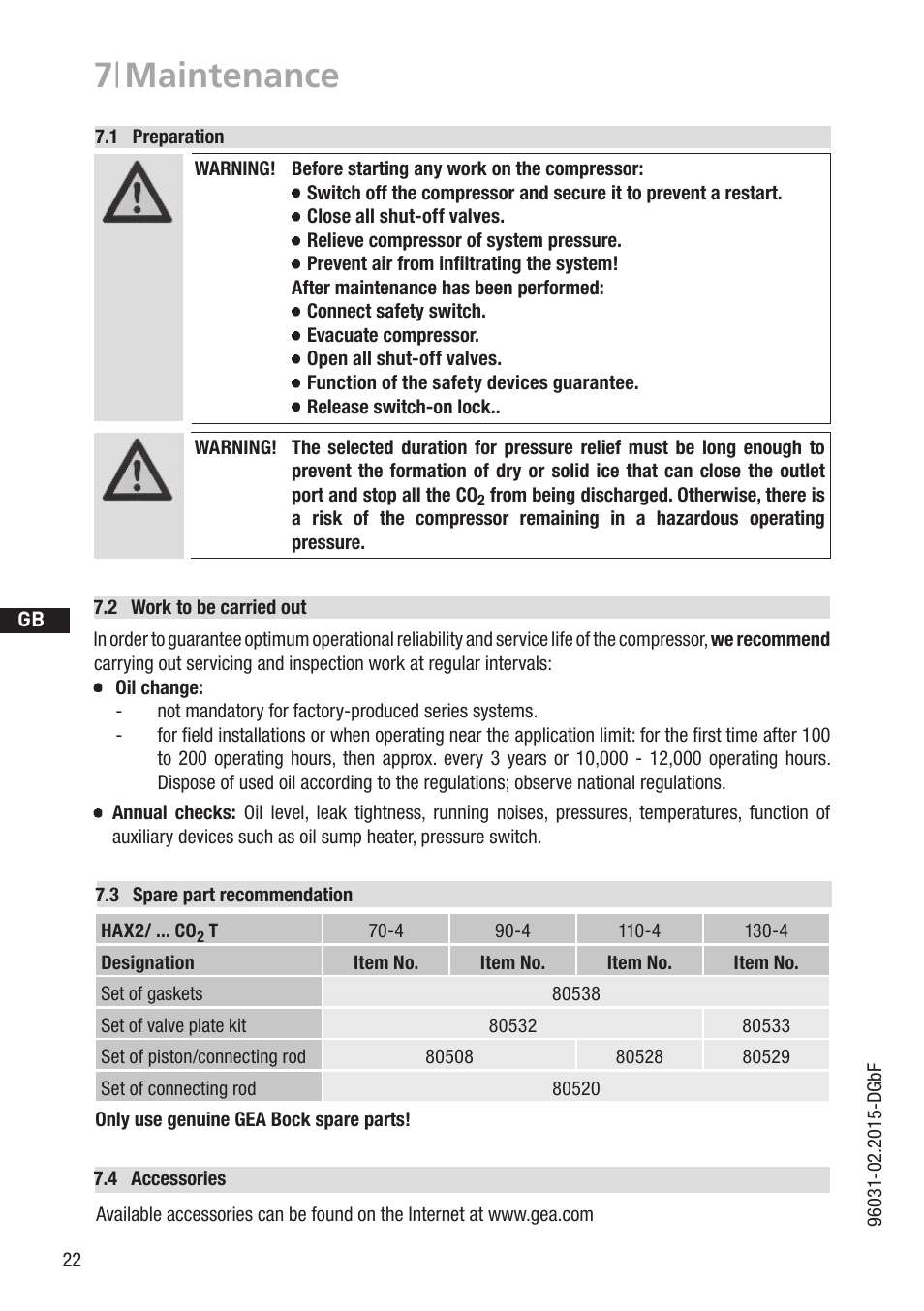 7 | maintenance | GEA Bock HAX2 CO2 T User Manual | Page 22 / 28