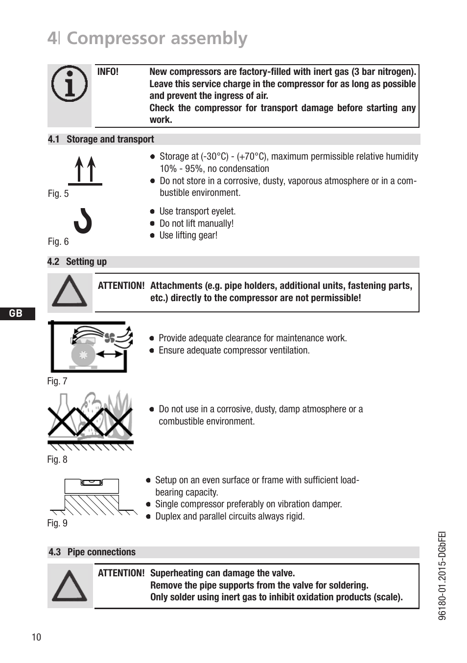 4 | compressor assembly, 1 wasserwaage, D gb f e | 2 setting up | GEA Bock HG5 R134a User Manual | Page 10 / 32