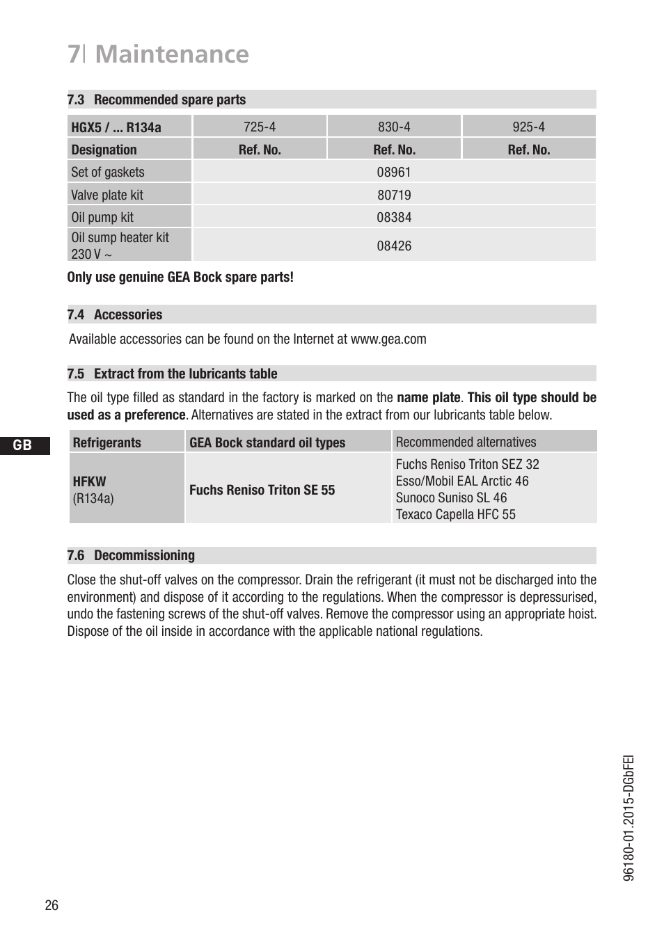 7 | maintenance | GEA Bock HG5 R134a User Manual | Page 26 / 32
