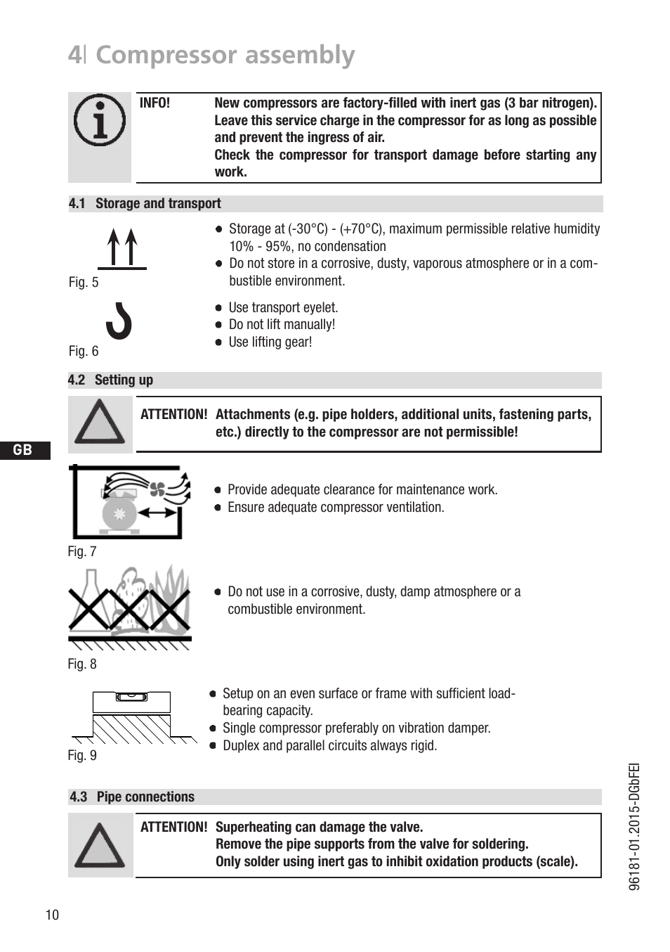 4 | compressor assembly, 1 wasserwaage, D gb f e | 2 setting up | GEA Bock HG6 R134a User Manual | Page 10 / 32