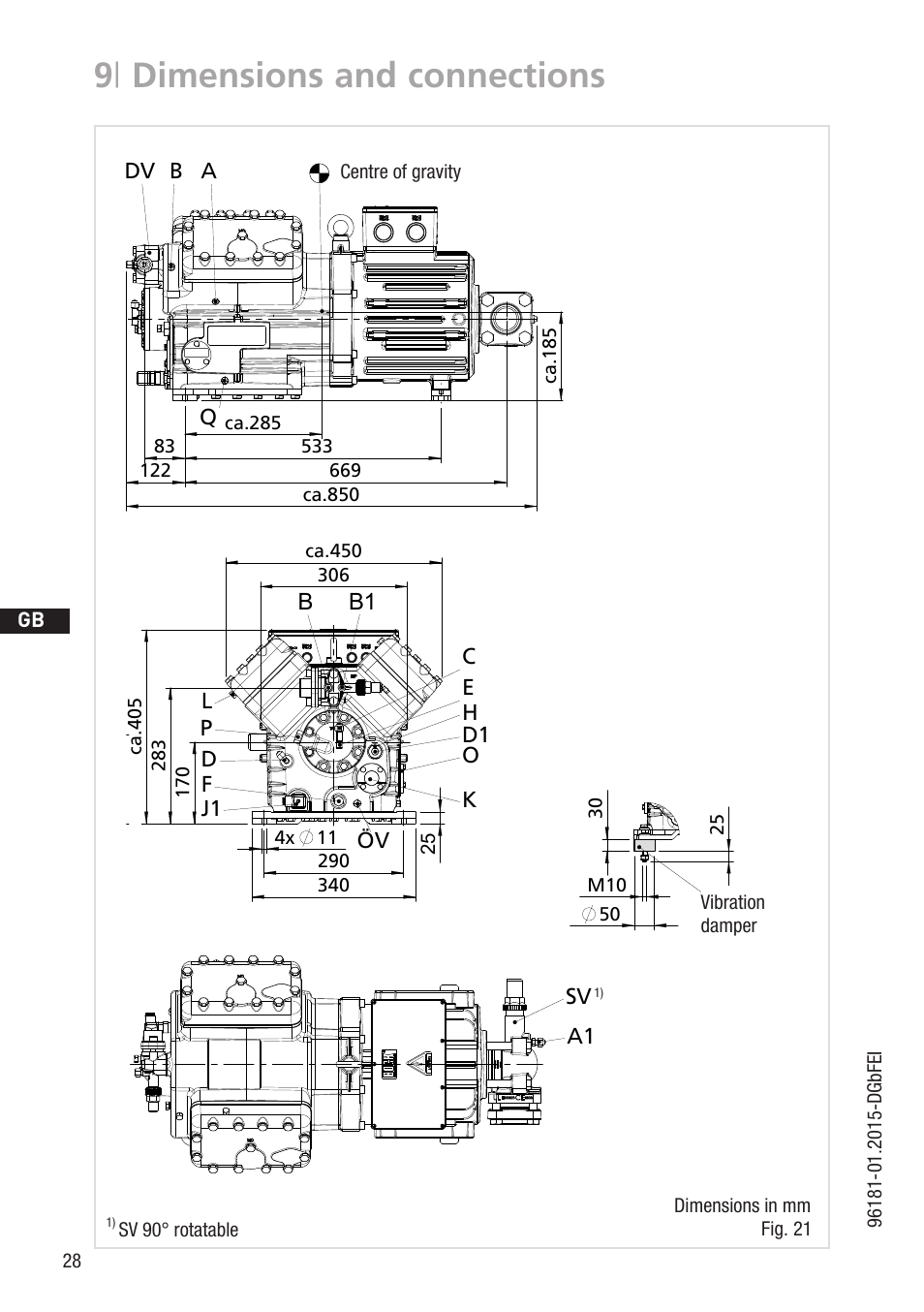 9 | dimensions and connections | GEA Bock HG6 R134a User Manual | Page 28 / 32