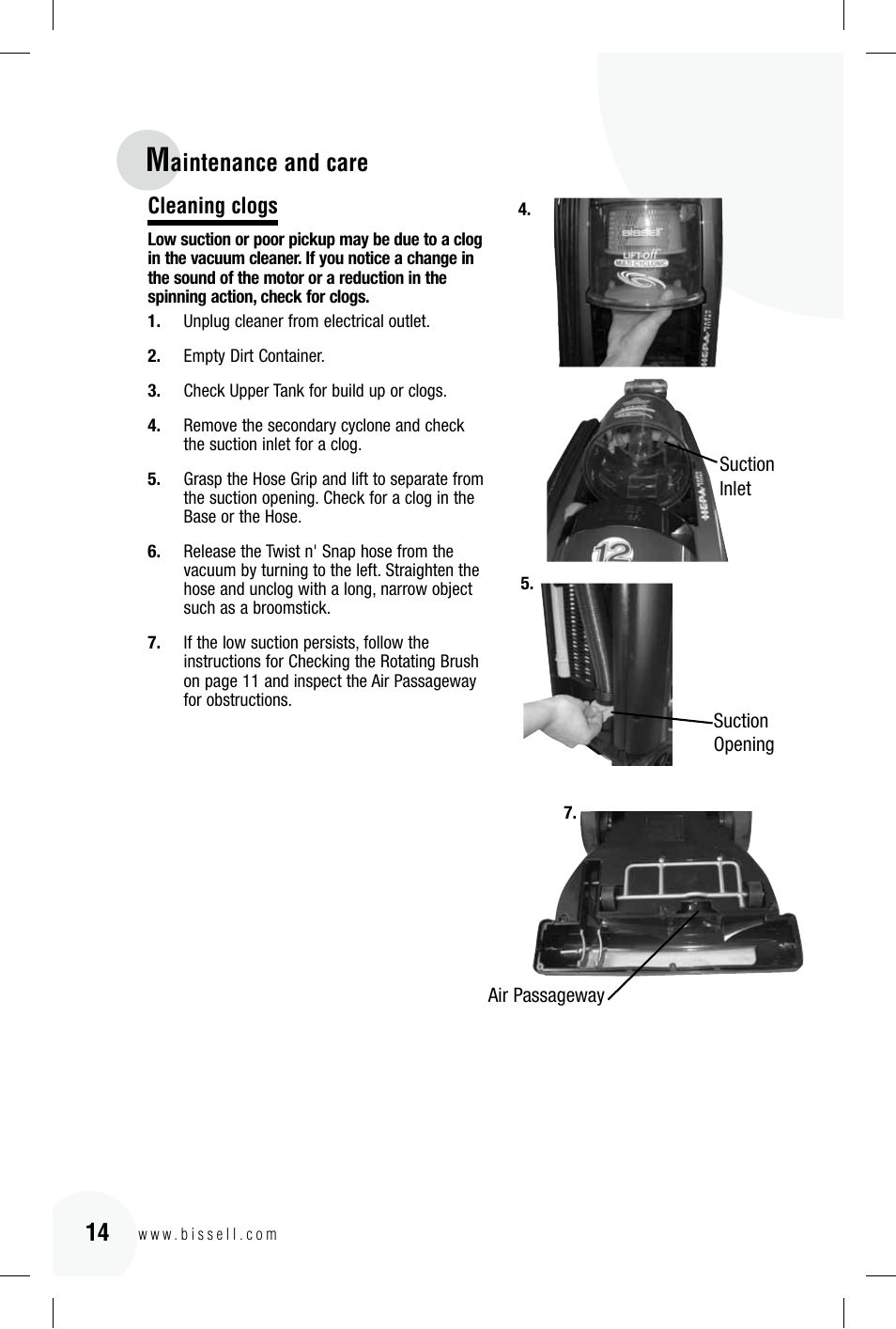 Aintenance and care | Bissell 89Q9 User Manual | Page 14 / 40