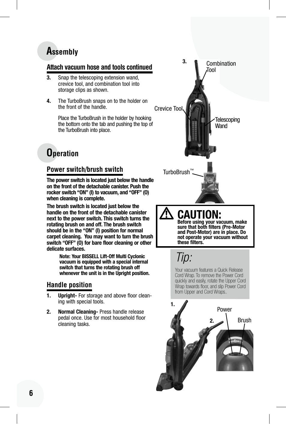 Caution, Ssembly 6, Peration | Bissell 89Q9 User Manual | Page 6 / 40