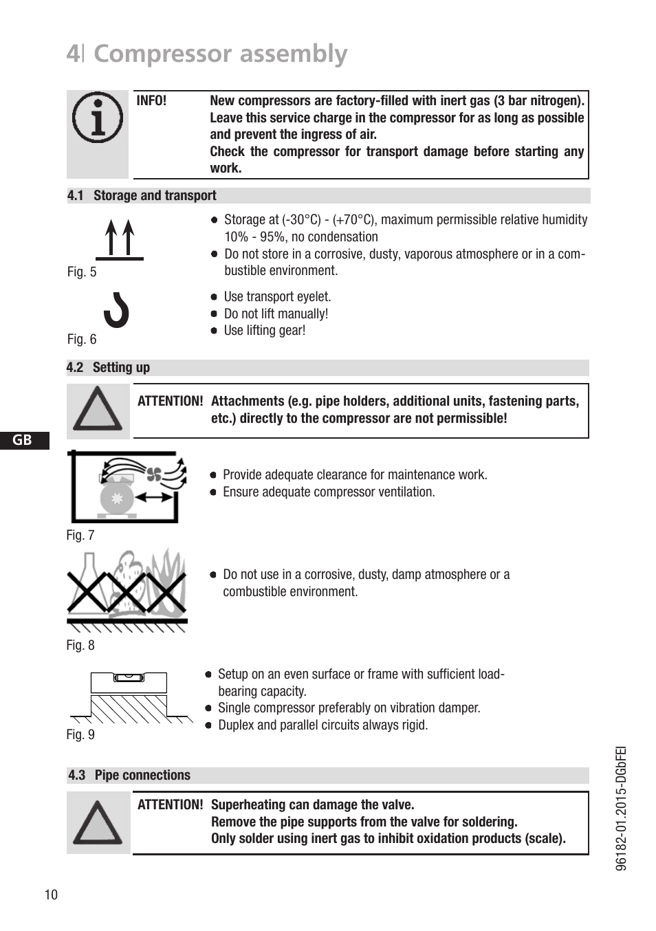 4 | compressor assembly, 1 wasserwaage, D gb f e | 2 setting up | GEA Bock HG7 R134a User Manual | Page 10 / 32