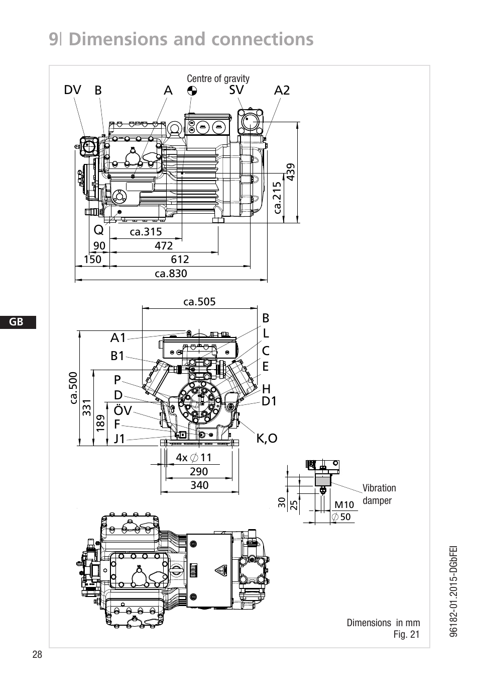 9 | dimensions and connections | GEA Bock HG7 R134a User Manual | Page 28 / 32