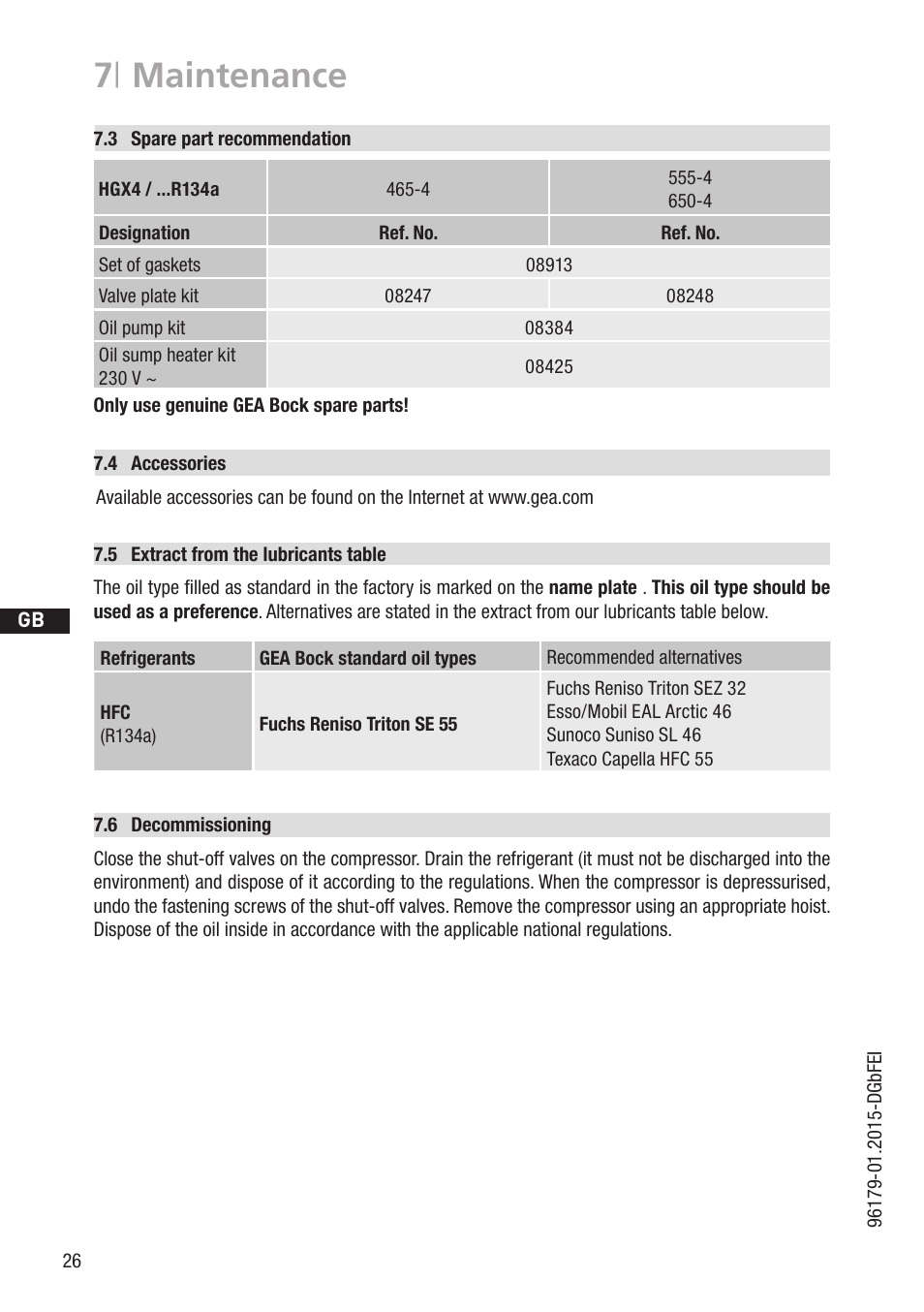 7 | maintenance | GEA Bock HG4 R134a User Manual | Page 26 / 32