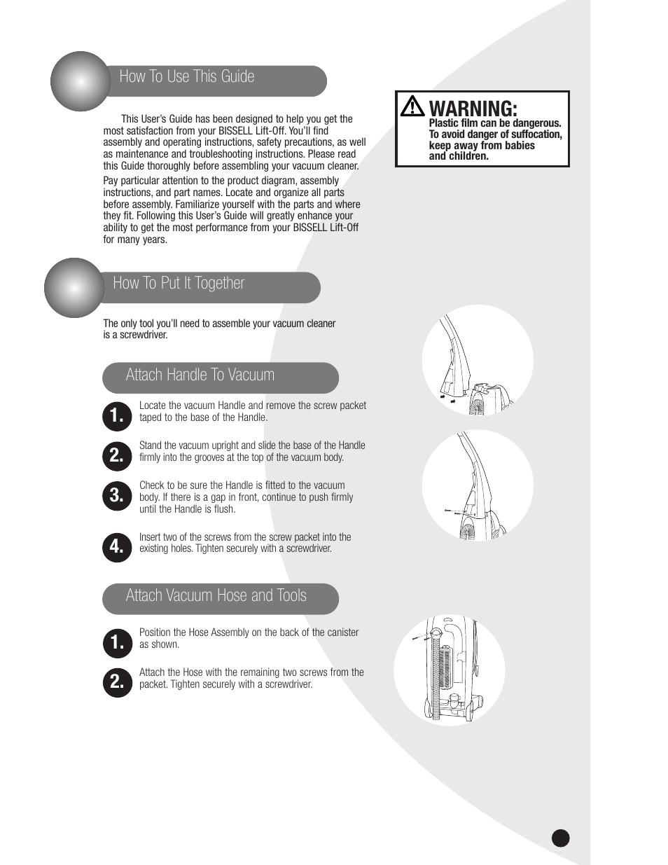 Warning | Bissell 3750  EN User Manual | Page 5 / 16