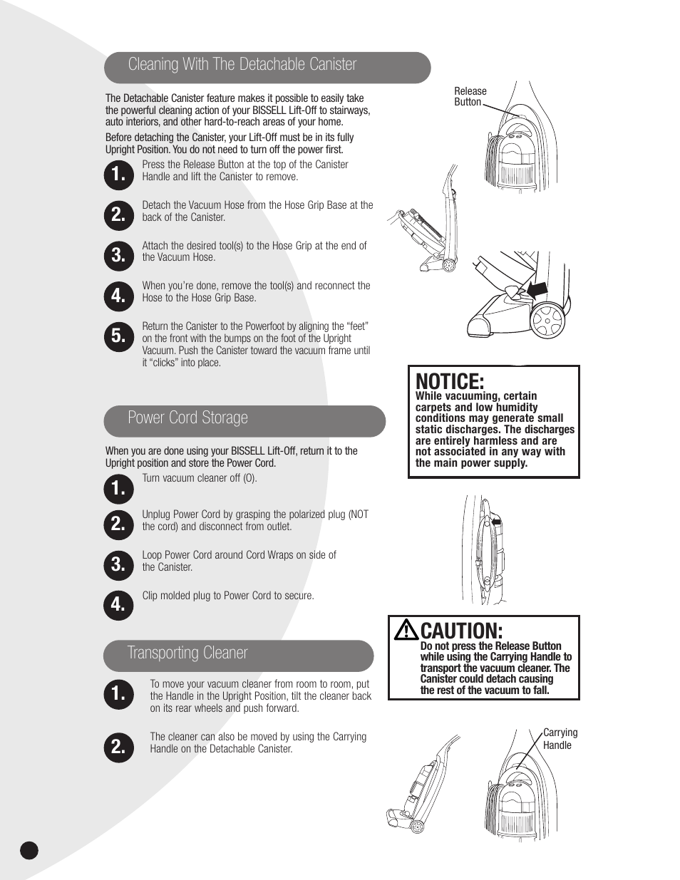 Notice, Caution | Bissell 3750  EN User Manual | Page 8 / 16