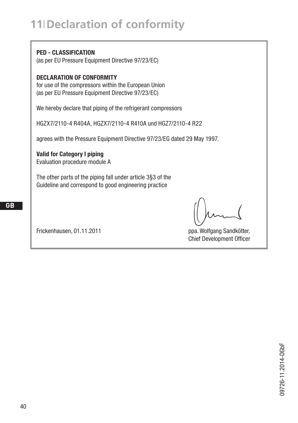 11 | declaration of conformity | GEA Bock HGZ7 User Manual | Page 40 / 42