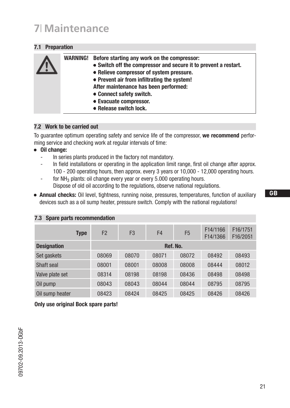 7 | maintenance | GEA Bock F User Manual | Page 21 / 44