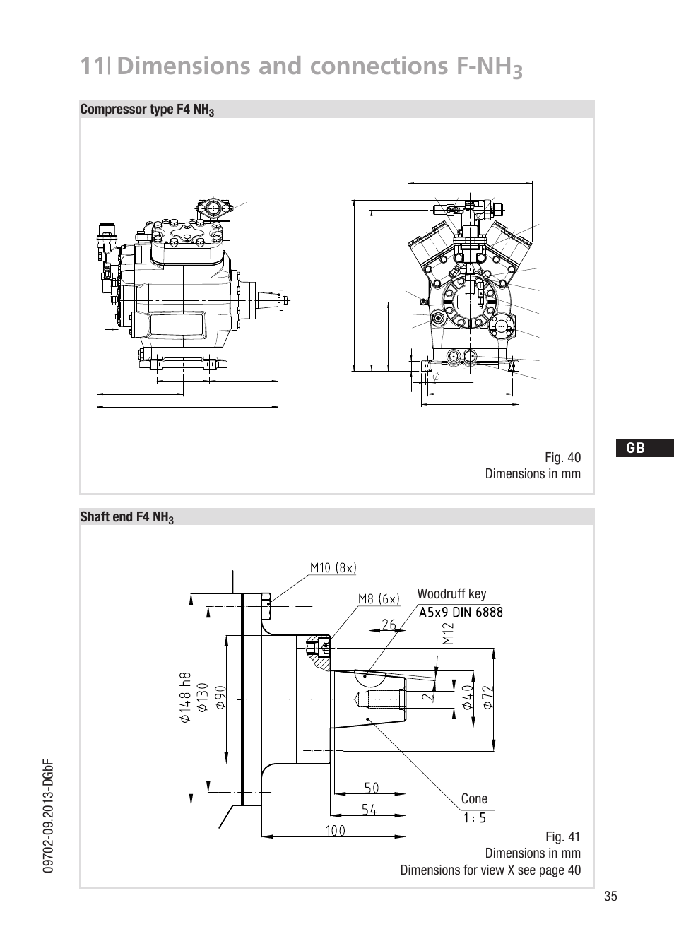 11 | dimensions and connections f-nh, F4/nh3, D gb f e | Compressor type f4 nh, Shaft end f4 nh | GEA Bock F User Manual | Page 35 / 44