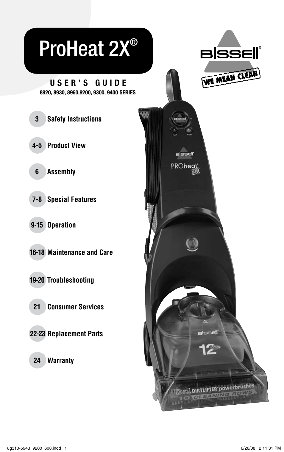 Bissell ProHeat 2X 8960 User Manual | 24 pages