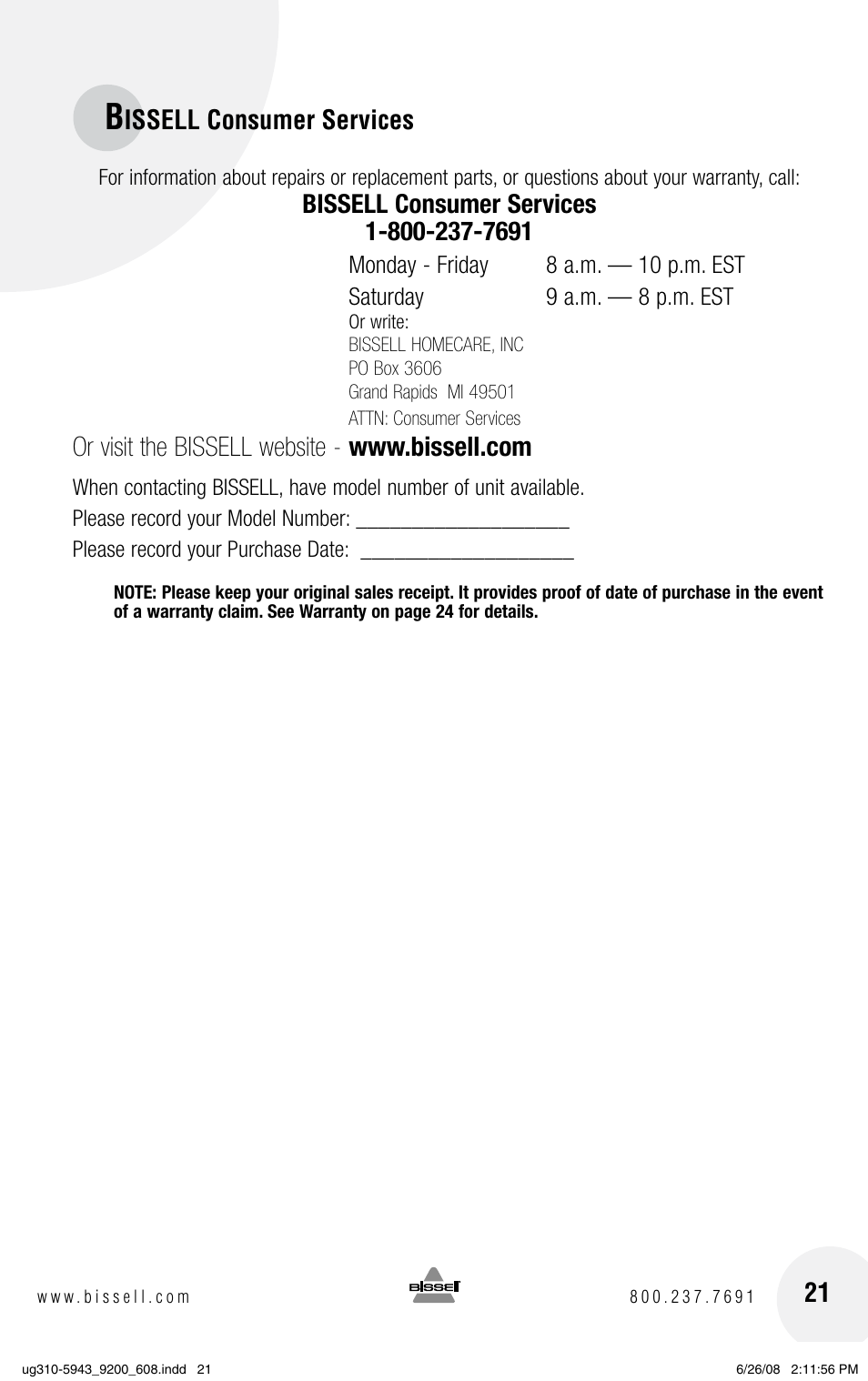 Bissell ProHeat 2X 8960 User Manual | Page 21 / 24