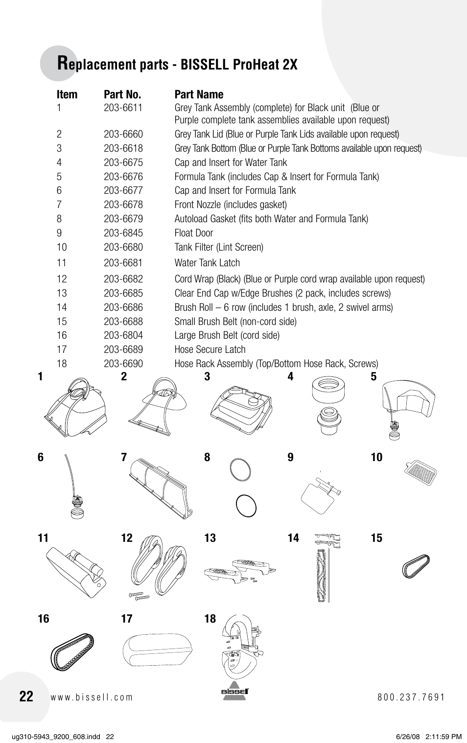 Eplacement parts - bissell proheat 2x | Bissell ProHeat 2X 8960 User Manual | Page 22 / 24