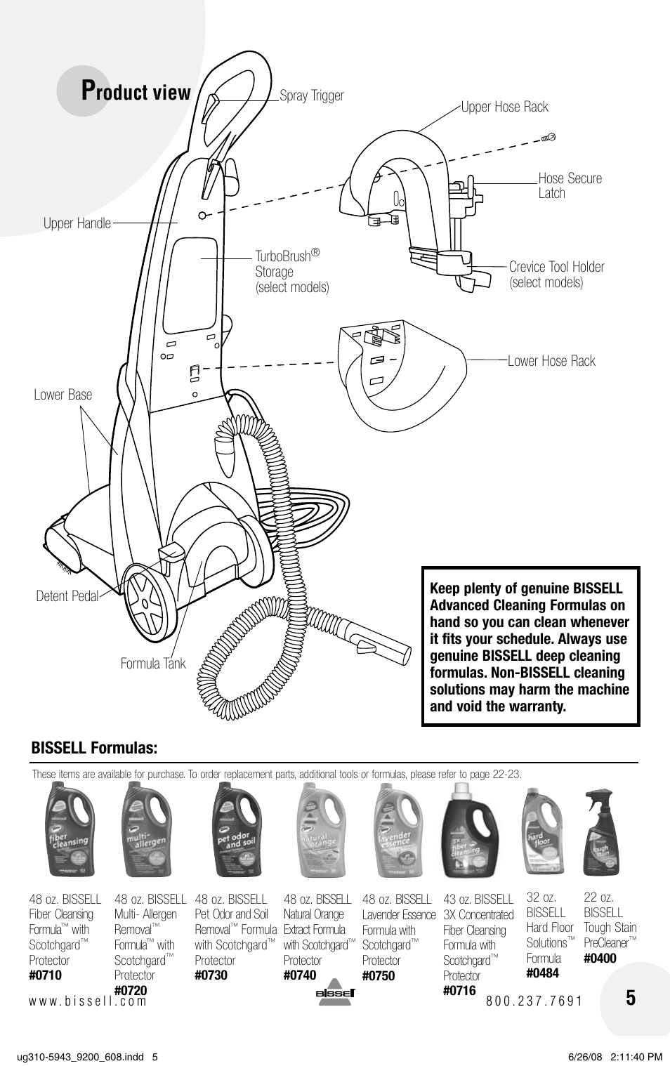 Roduct view, Bissell formulas | Bissell ProHeat 2X 8960 User Manual | Page 5 / 24