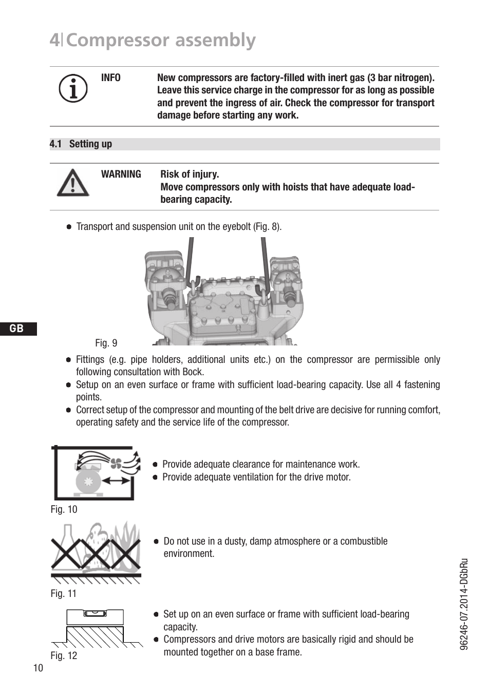 4 | compressor assembly, 1 wasserwaage, D gb f e | GEA Bock F18 User Manual | Page 10 / 28