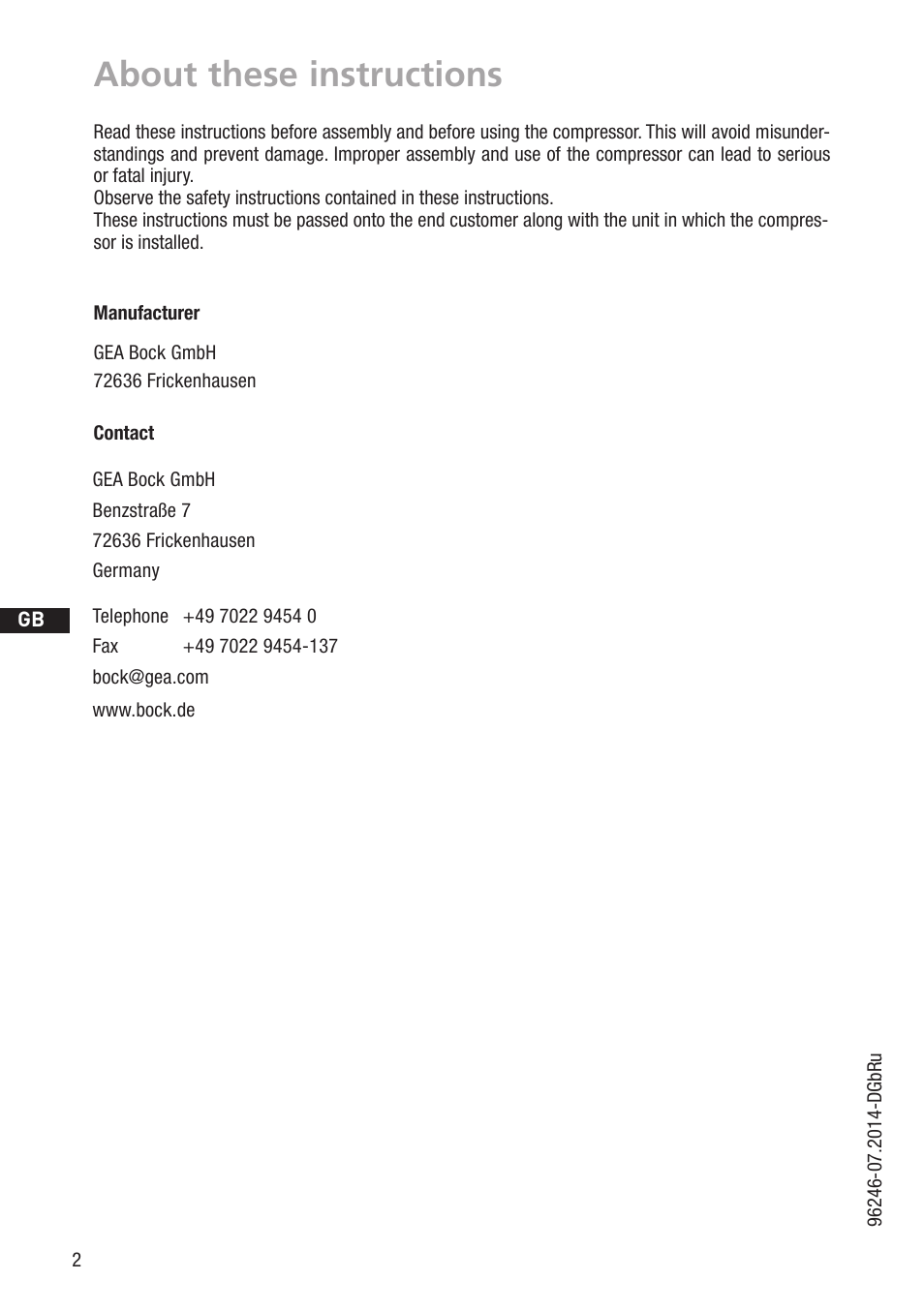 About these instructions | GEA Bock F18 User Manual | Page 2 / 28