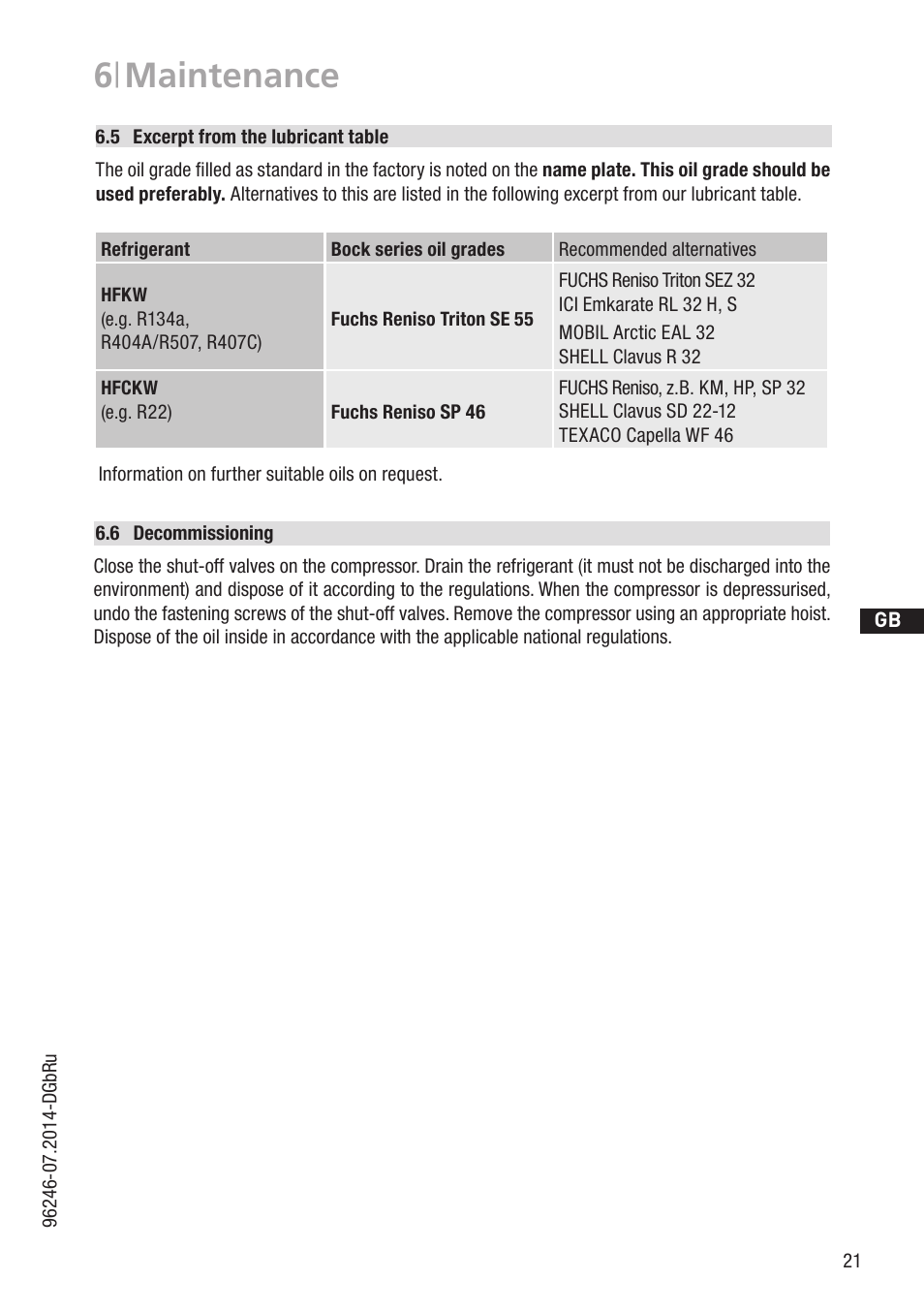 6 | maintenance | GEA Bock F18 User Manual | Page 21 / 28